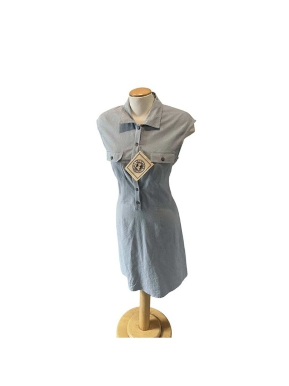 The Earth Collection Sleeveless Button Front Tie Back Shirt Dress Light Blue L